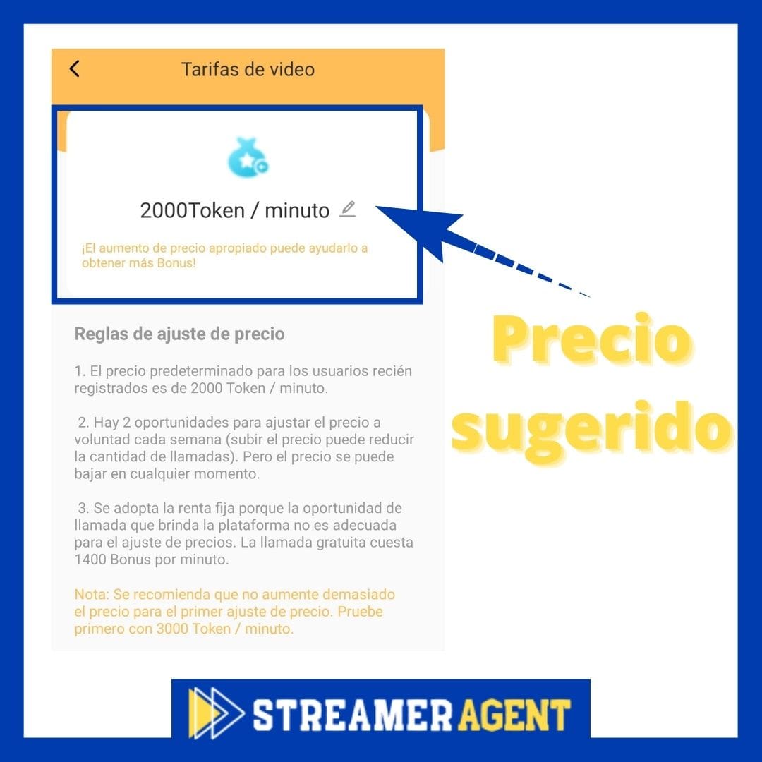 Configurar precio de las videollamadas HoneyCam StreamerAgent