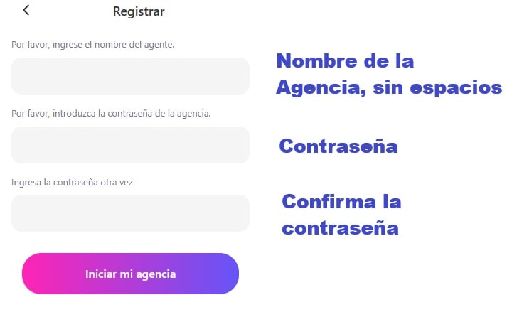 Formulario registro Agencias Sela Live App